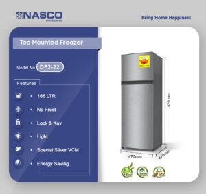 Nasco 166L Gross Double Door Fridge | DF2-22)