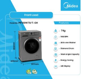 MIDEA 7KG FRONT LOADING WASHING MACHINE - MF100W70/T-GH