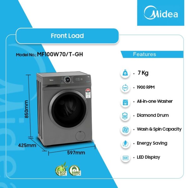 MIDEA 7KG FRONT LOADING WASHING MACHINE - MF100W70/T-GH