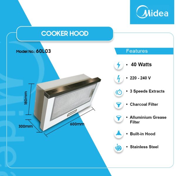 MIDEA 60CM COOKER HOOD BUILT IN 60L03