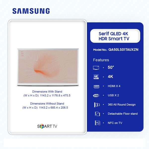 SAMSUNG 50″ The Serif QLED 4K HDR Smart TV  QA50LS01TAUXZN