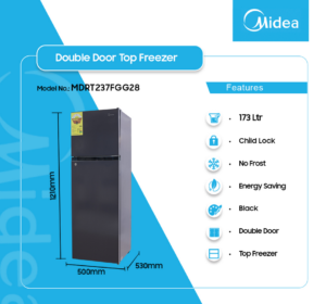 MIDEA-173LTR-DOUBLE-DOOR-TOP-FREEZER-FRIDGE-MDRT237FGG28 - Image 2