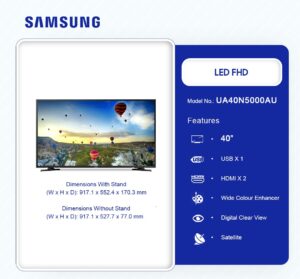 SAMSUNG 40 INCH DIGITAL SATELLITE LED FULL HD TV UA40N5000ASXLY