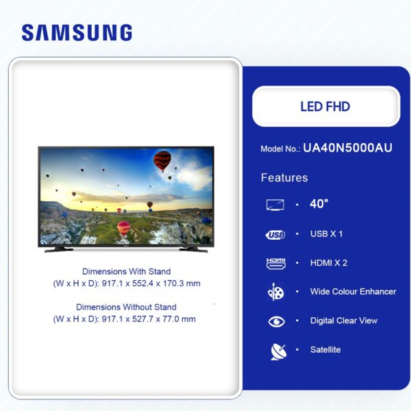 SAMSUNG 40 INCH DIGITAL SATELLITE LED FULL HD TV UA40N5000ASXLY