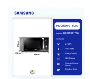 SAMSUNG 23LTR SOLO MICROWAVE MS23F301TAS - Image 5