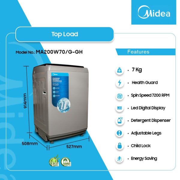 MIDEA 7KG TOP LOAD FULL AUTO WASHING MACHINE MA200W70/G-GH