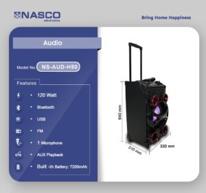 NASCO 130 WATT AUDIO-PORTABLE SPEAKER SYSTEM [NS-AUD-H50]
