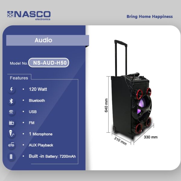 NASCO 130 WATT AUDIO-PORTABLE SPEAKER SYSTEM [NS-AUD-H50]