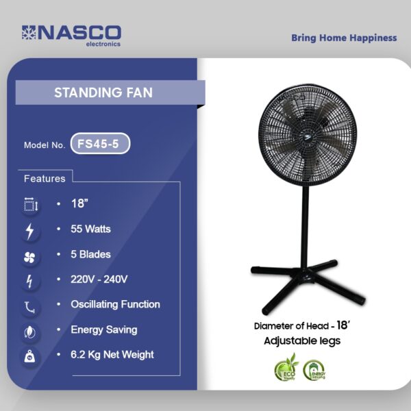 NASCO 18″ INDUSTRIAL STANDING FAN FS45-5