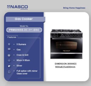 NASCO 5 BURNER GAS COOKER WITH OVEN & GRILL [PRM6090SS-DC-511-IDSC]