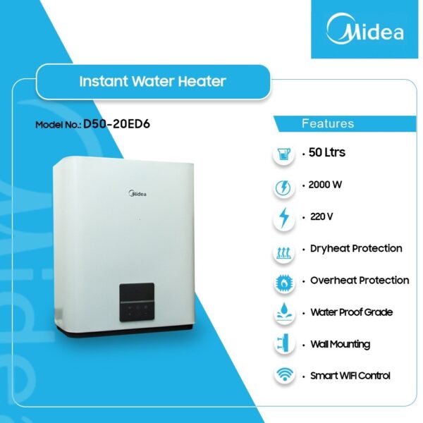 MIDEA 50LTR HORIZONTAL SMART,WIFI CONTROL WATER HEATER(D50-20ED6)