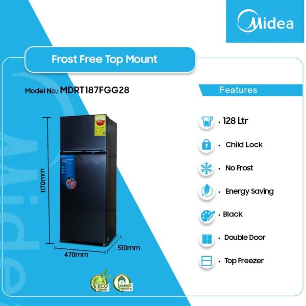MIDEA 128LTR DOUBLE DOOR TOP MOUNT FRIDGE MDRT187FGG28