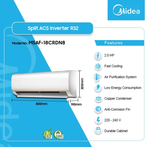 MIDEA 2.0HP FOREST Series R32 Inverter Wall Mounted Air Conditioner MSAF-18CRDN8