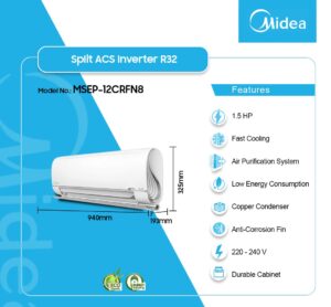 MIDEA 1.5HP SPLIT AC R32 INVERTER MSEP 5 STARS MSEP-12CRFN8