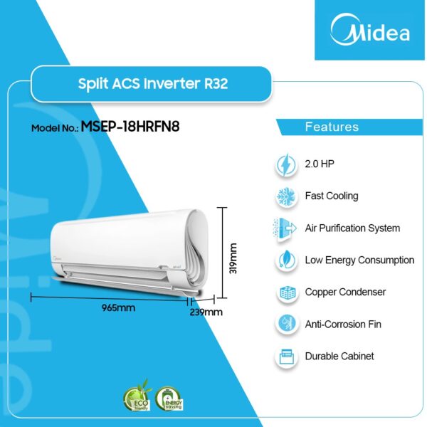 MIDEA 2.0HP SPLIT AC R32 INVERTER MSEP 5 STARS  MSEP-18HRFN8