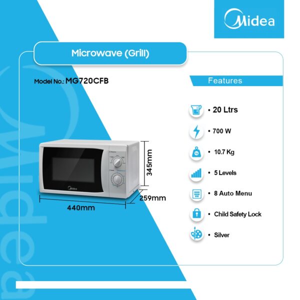 MIDEA 20LTR MICROWAVE SOLO MM720CTB