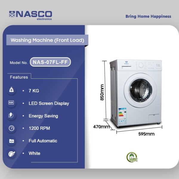 NASCO 7KG FRONT LOAD FULL AUTO WASHING MACHINE NAS-07FL-FF