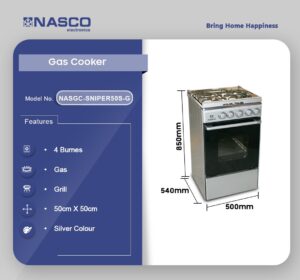 NASCO 4 BURNER GAS COOKER WITH GRILL NASGC-SNIPER50S-G