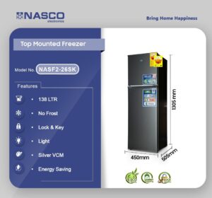 NASCO 138LTR TOP MOUNT REFRIGERATOR NASF2-26SK