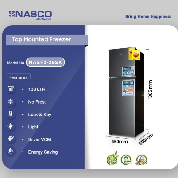 NASCO 138LTR TOP MOUNT REFRIGERATOR NASF2-26SK