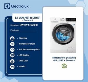 ELECTROLUX COMBO WASHER AND DRYER 7KG/4KG EW7W4762OFB 80X60 CM - Image 4