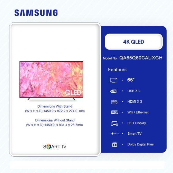 SAMSUNG 65″ QLED FLAT 4K Smart TV QA65Q60CAUXGH