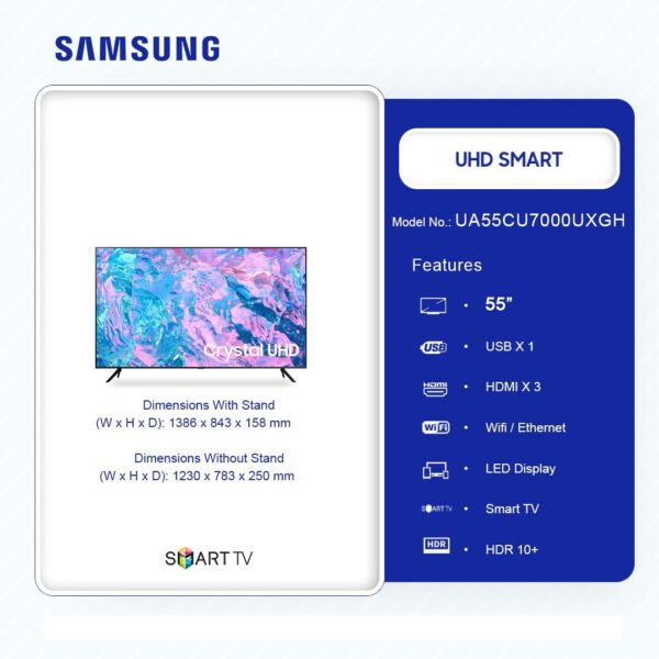 SAMSUNG UHD SMART 4K 55 INCH TELEVISION UA55CU7000UXGH