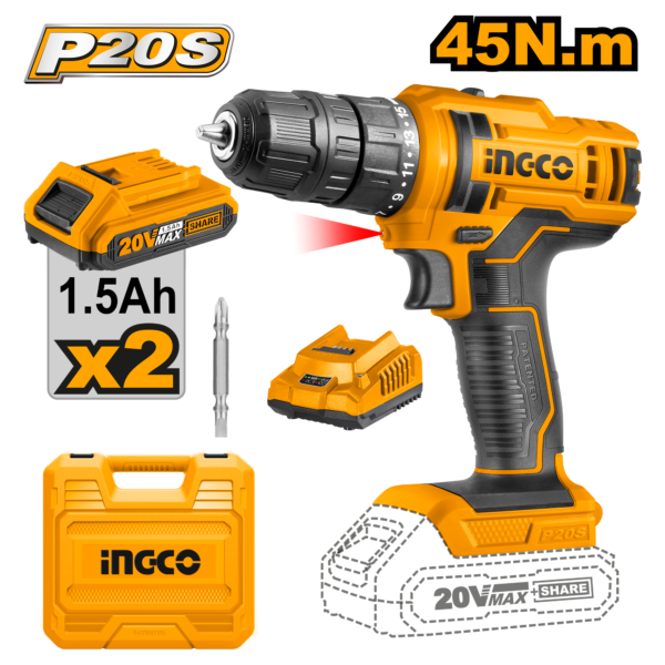 Ingco Lithium-ion cordless drill 20v – C5 CDLI20028