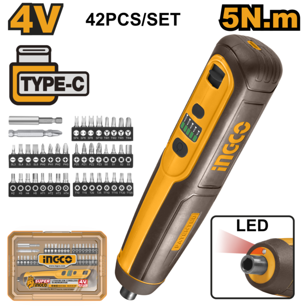 Ingco Lithium-Ion cordless screwdriver 4V USB-C – C20  CSDLI0406