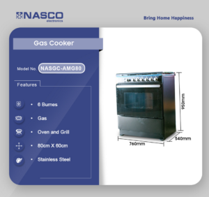 Nasco 6 Burner Black Gas Cooker With Grill | NASGC-AMG80B - Image 3