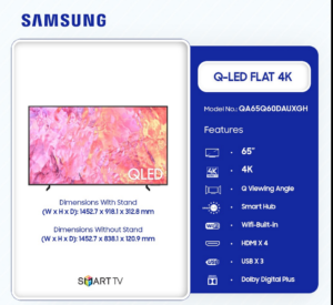 SAMSUNG-65″-INCH-Q-LED-FLAT-4K-TELEVISION-QA65Q60DAUXGH