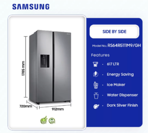 SAMSUNG-617LTR-SIDE-BY-SIDE-REFRIGERATOR-SILVER-RS64R5111M9/GH - Image 3