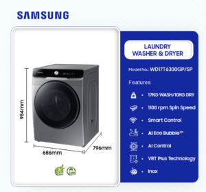 SAMSUNG-17KG-WASHER-AND-10KG-DRYER-WASHING-MACHINE-WD17T6300GP/SP - Image 2
