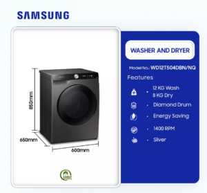 SAMSUNG-12KG-WASHER-&-8KG-DRYER-WASHING-MACHINE-WD12T504DBN/NQ - Image 3