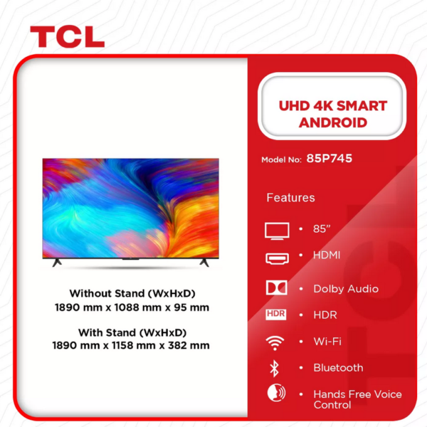 TCL-UHD-4K-SMART-ANDROID-TV-85”-85P745