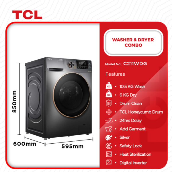 TCL-WASHER-10.5KG & DRYER-6KGS-WASHING-MACHINE-C211WDG