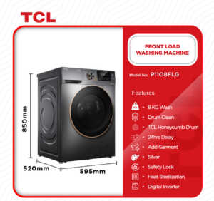TCL-FRONT-LOAD-INVERTER-8KG-WASHING-MACHINE-P1108FLG - Image 2