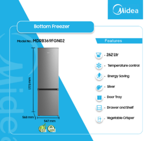 MIDEA-262-LTR-DOUBLE-DOOR-BOTTOM-FREEZER-MDRB369FGN02 - Image 2