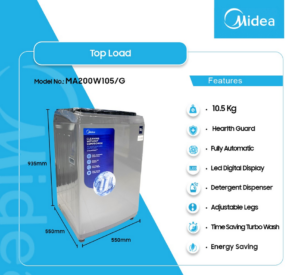 MIDEA-10.5KG-TOP-LOAD-FULL-AUTO-WASHING-MACHINE-MA200W105/G - Image 2
