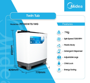 MIDEA-7KG-TWIN-TOP-WASHING-MACHINE-MT100W70/WG - Image 6