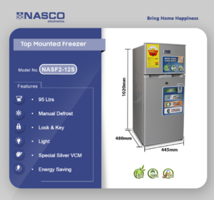 Nasco 95Ltr Double Door Top Freezer Fridge | NASF2-12S - Image 2