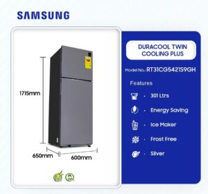 SAMSUNG-301LTR-DURACOOL-TWIN-COOLING-PLUS-REFRIGERATOR-SILVER-RT31CG5421S9GH - Image 3