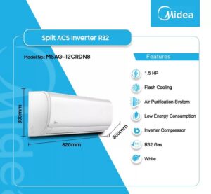 Midea 1.5 HP Split R32 Inverter Air conditioner MSAG 5 Stars (MSAG-12CRDN8) - Image 2