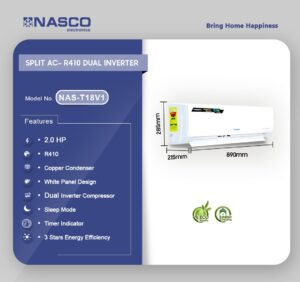 NASC0 2.0HP R410 SPLIT DUAL INVERTER AIR CONDITIONER NAS-T18V1 - Image 3