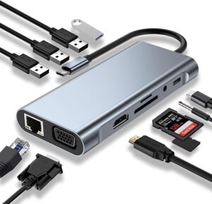 DOCK - TYPE C HUB ( TYPE C TO HDMI, USB, RJ45, CARD READER + VGA ) 11 PORTS. MIICAM 11 IN 1