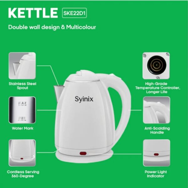 SYINIX KETTLE 2.2L SKE22D1 (DOUBLE HOUSING WHITE)