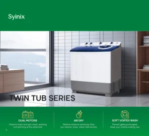 SYINIX 12KG SEMI AUTOMATIC TWIN TUBE WASHING MACHINE WM-SWMTT12K - Image 6
