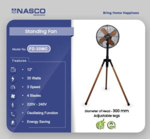 Nasco 12 Wooden Tripod standing Fan FD-30MC - Image 2