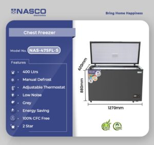 NASCO CHEST FREEZER 400L SINGLE DOOR NAS-475FL-S - Image 2