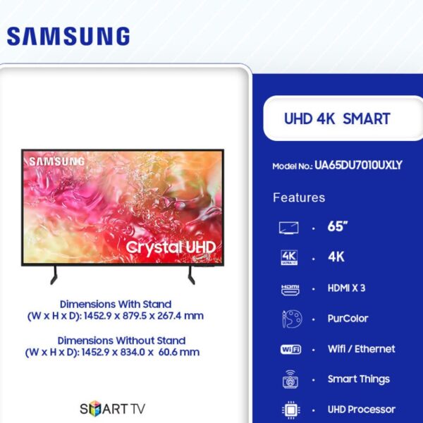 Samsung 65″ Crystal UHD 4K Smart Television UA65DU7010UXLY